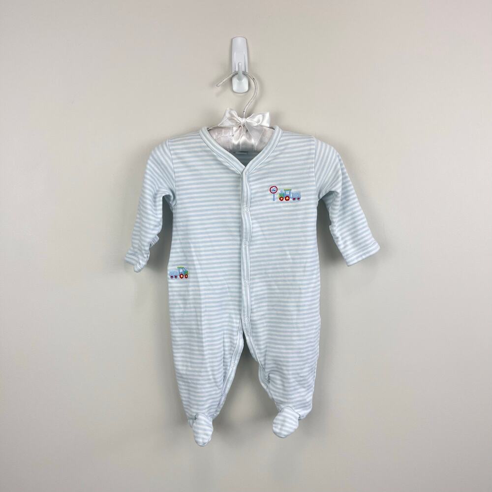 Kissy Kissy Blue Striped Train Footie 0-3 Months